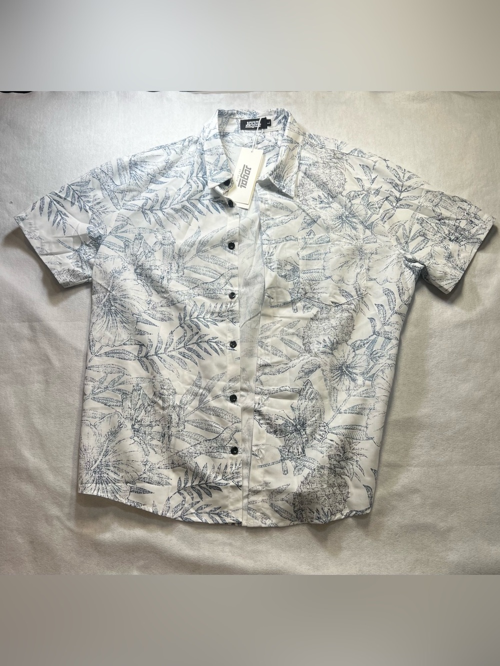 Jojal White Floral Short-Sleeve Button-Up Shirt (0064)